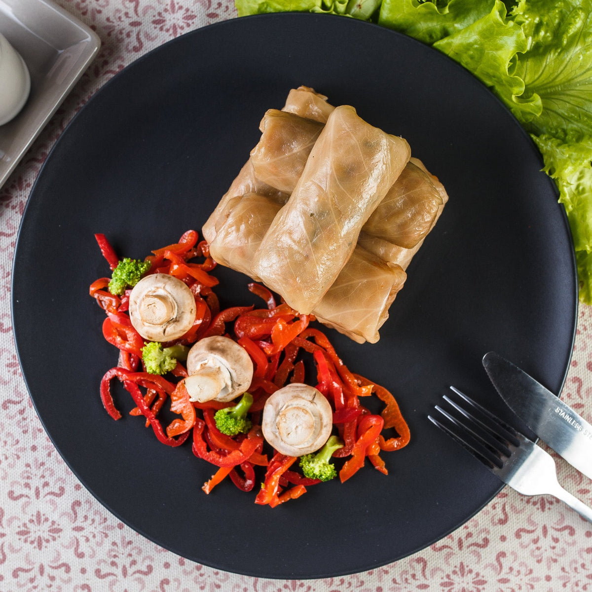 Cabbage stuffed with vegetarian mushroom filling